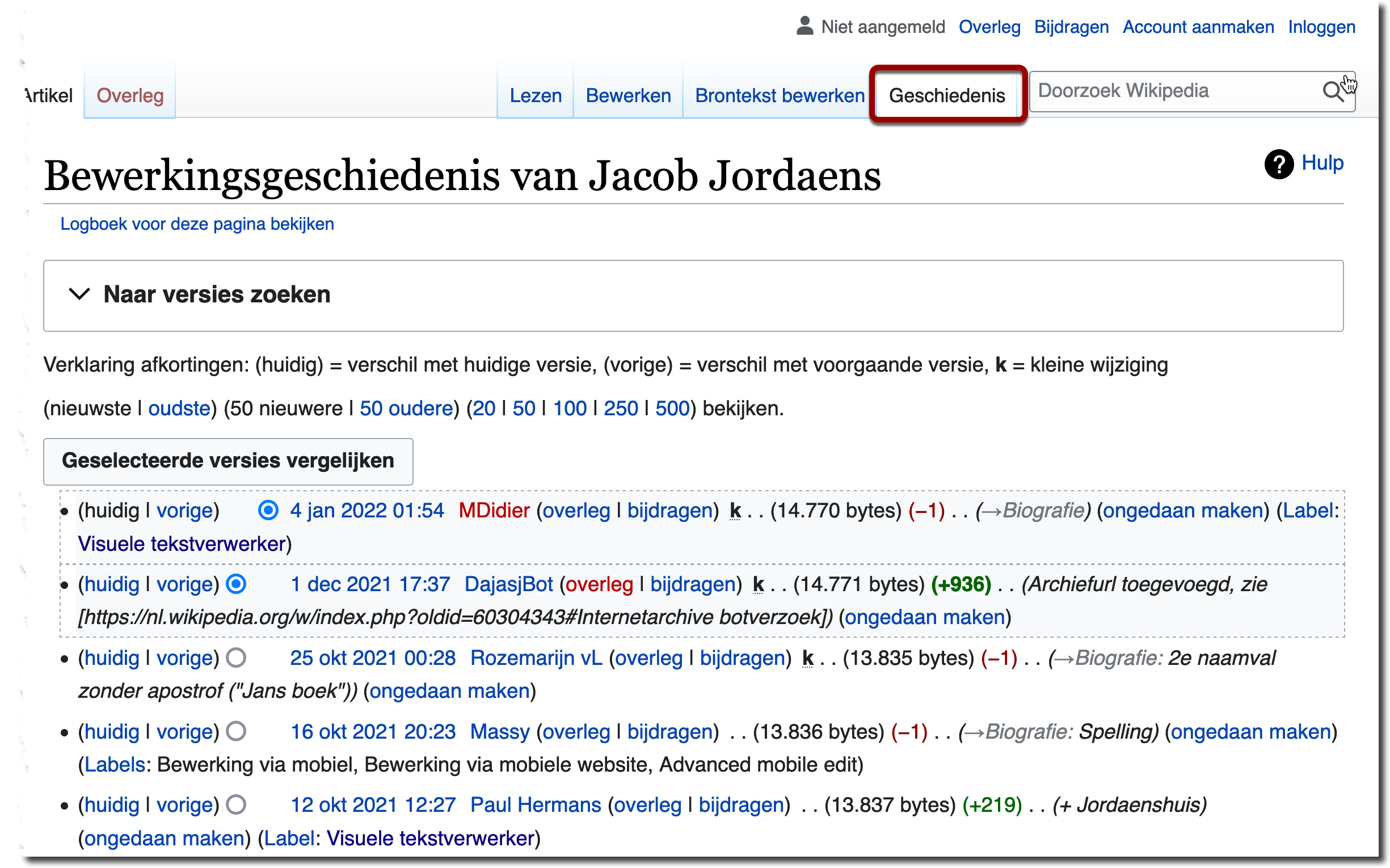 e bewerkingsgeschiedenis in het tabblad 'geschiedenis' van het artikel over Jacob Jordaens 
